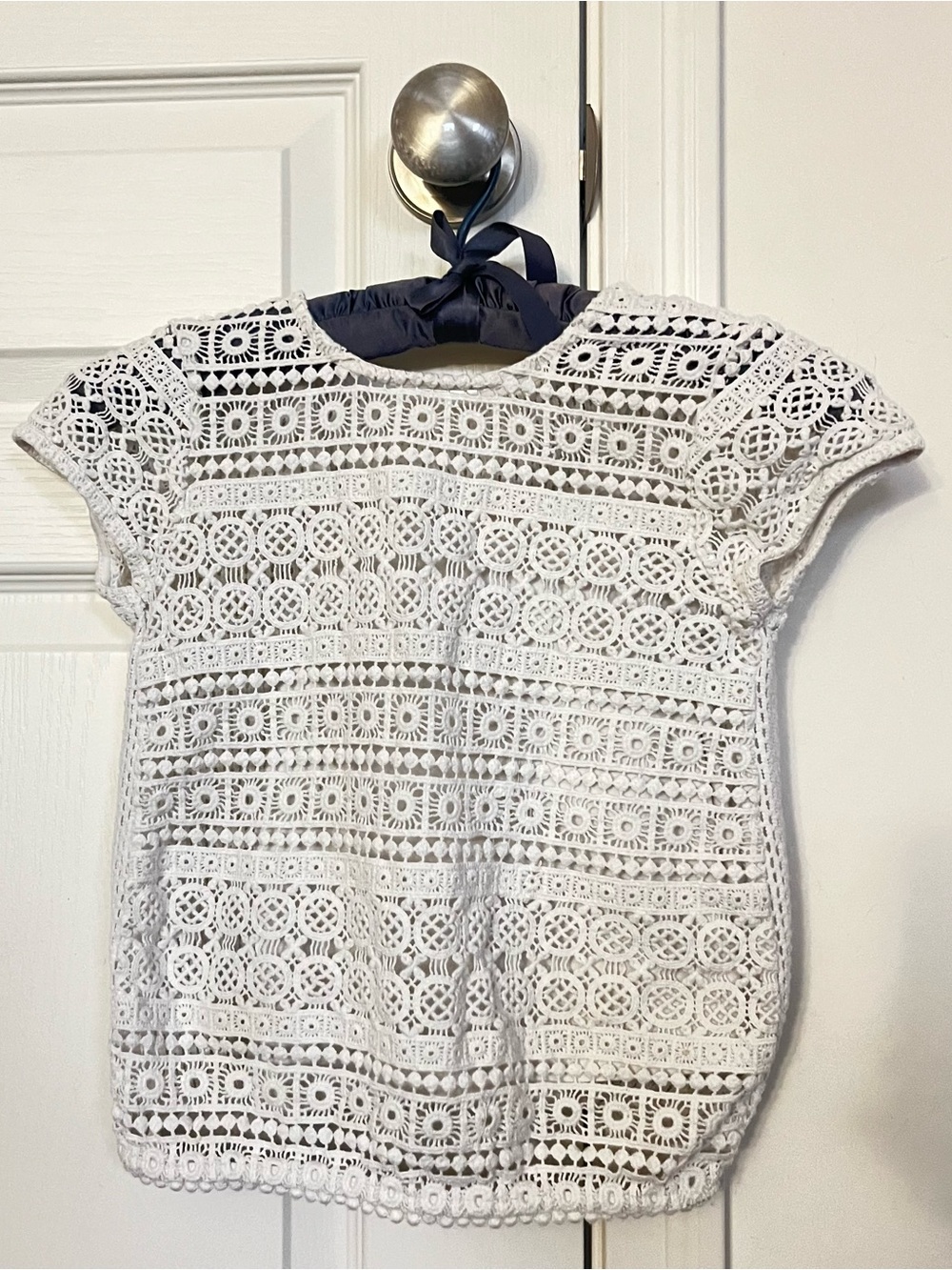 Copper Key White Crochet Lace Short Sleeve Top for Girls